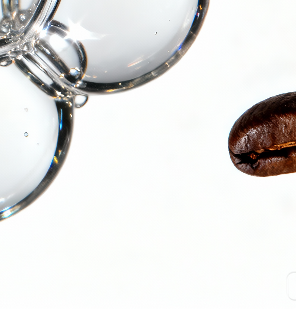 Close-up of glossy molecular texture and coffee bean symbolizing Vitamin B12 and caffeine in COSRX The Peptide Collagen Hydrogel Eye Patch; energizing and calming actives that reduce puffiness, stimulate circulation, and brighten dark circles for refreshed, revitalized skin.